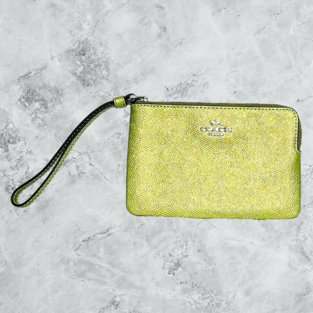 Coach Metallic Citrine Corner Zip Wristlet
